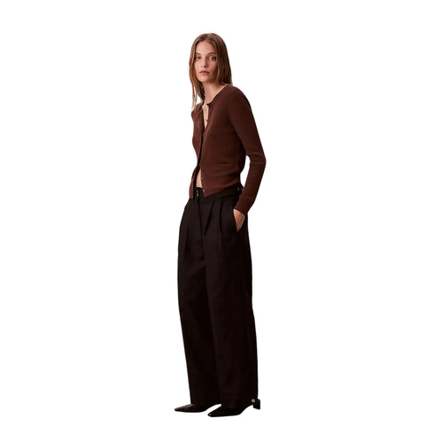 Pantalone Donna a gamba larga, modello chino, con vita alta